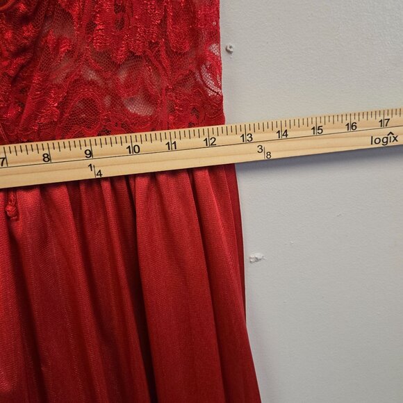 Vintage M Elegant Red Lace Overlay Sleeveless Maxi Gown Coquette Devilcore - Picture 4 of 9